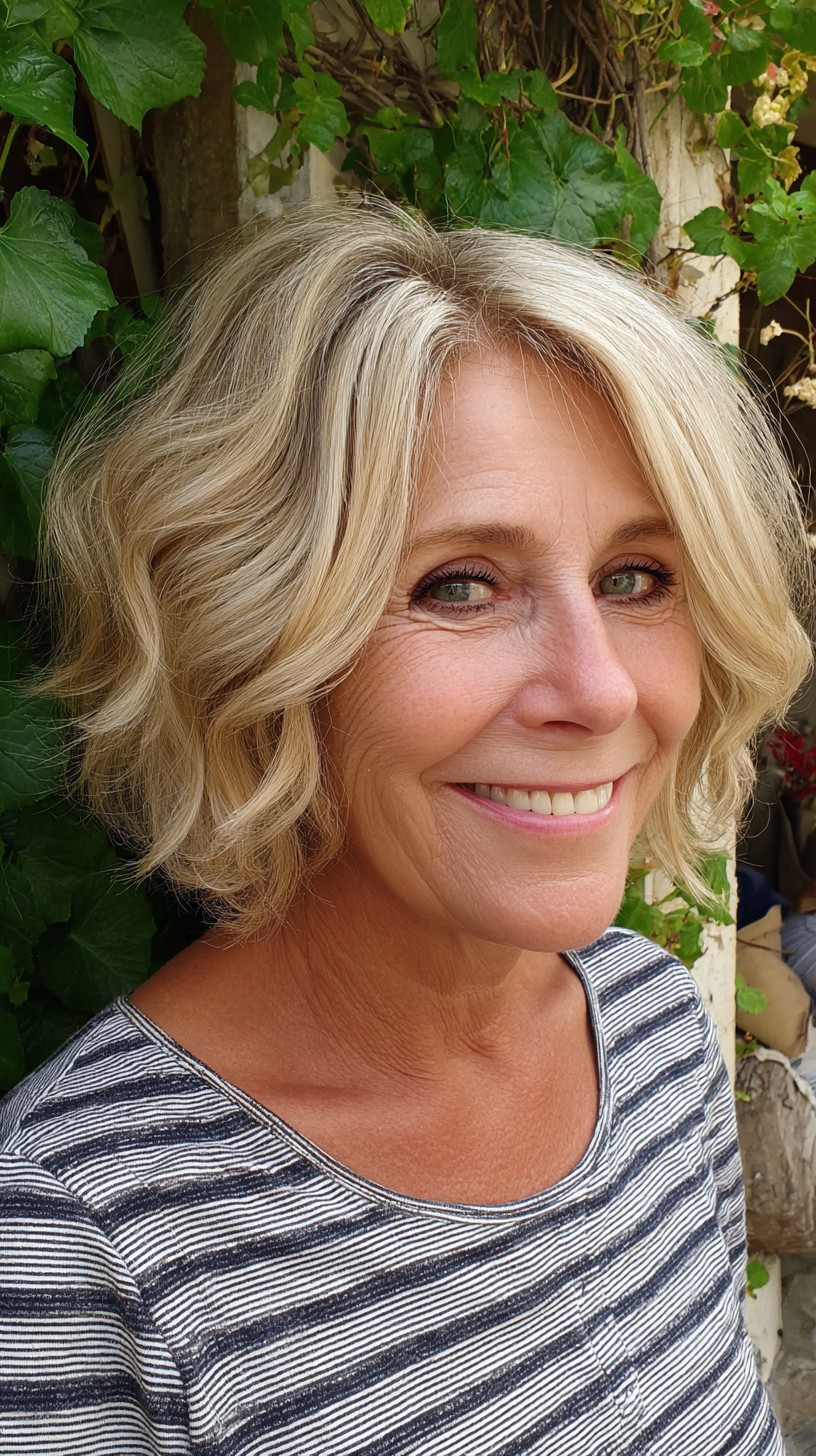 Soft Blended Blonde Ripple Bob with Root Shadow and Interior Stack