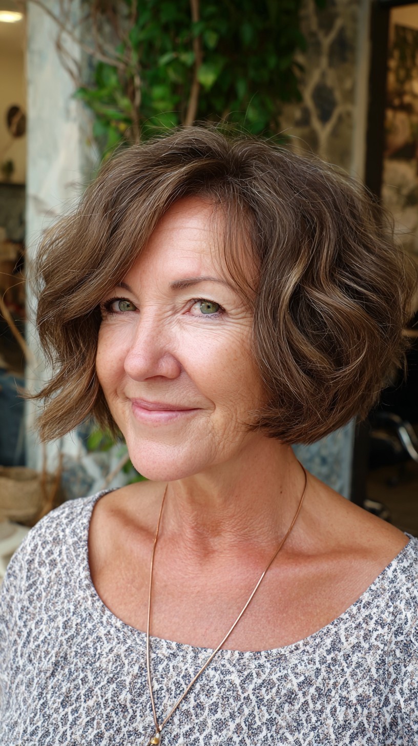 Stacked Ripple Bob with Side Pivot and Natural Root Blend