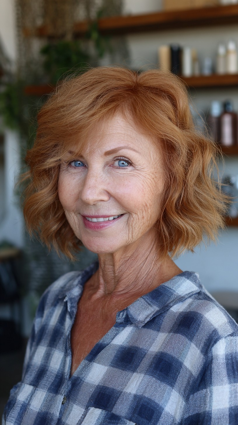 Sunlit Copper Ripple Bob with Curtain Sweep