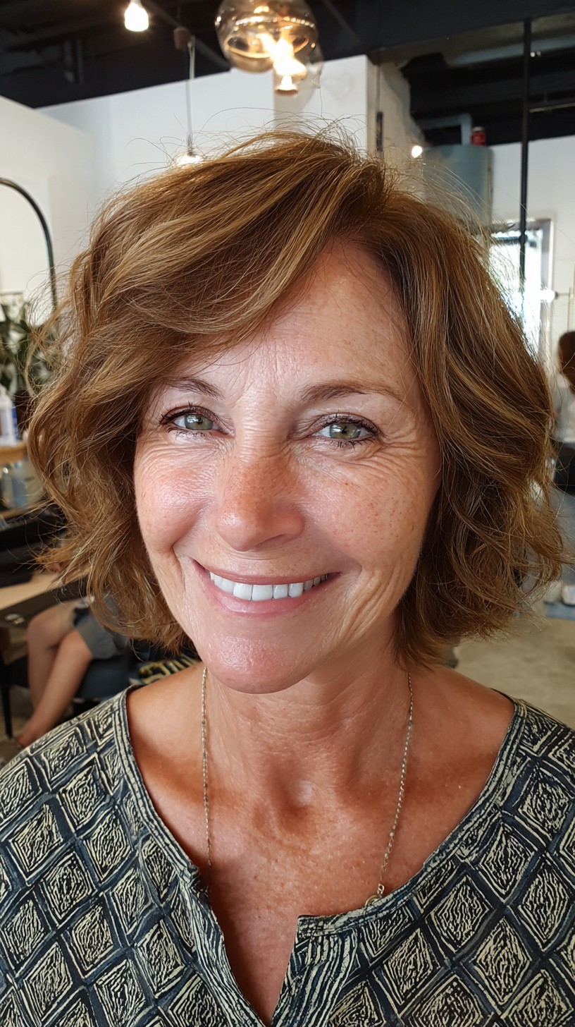 Textured Chestnut Ripple Bob with Soft Side Lift