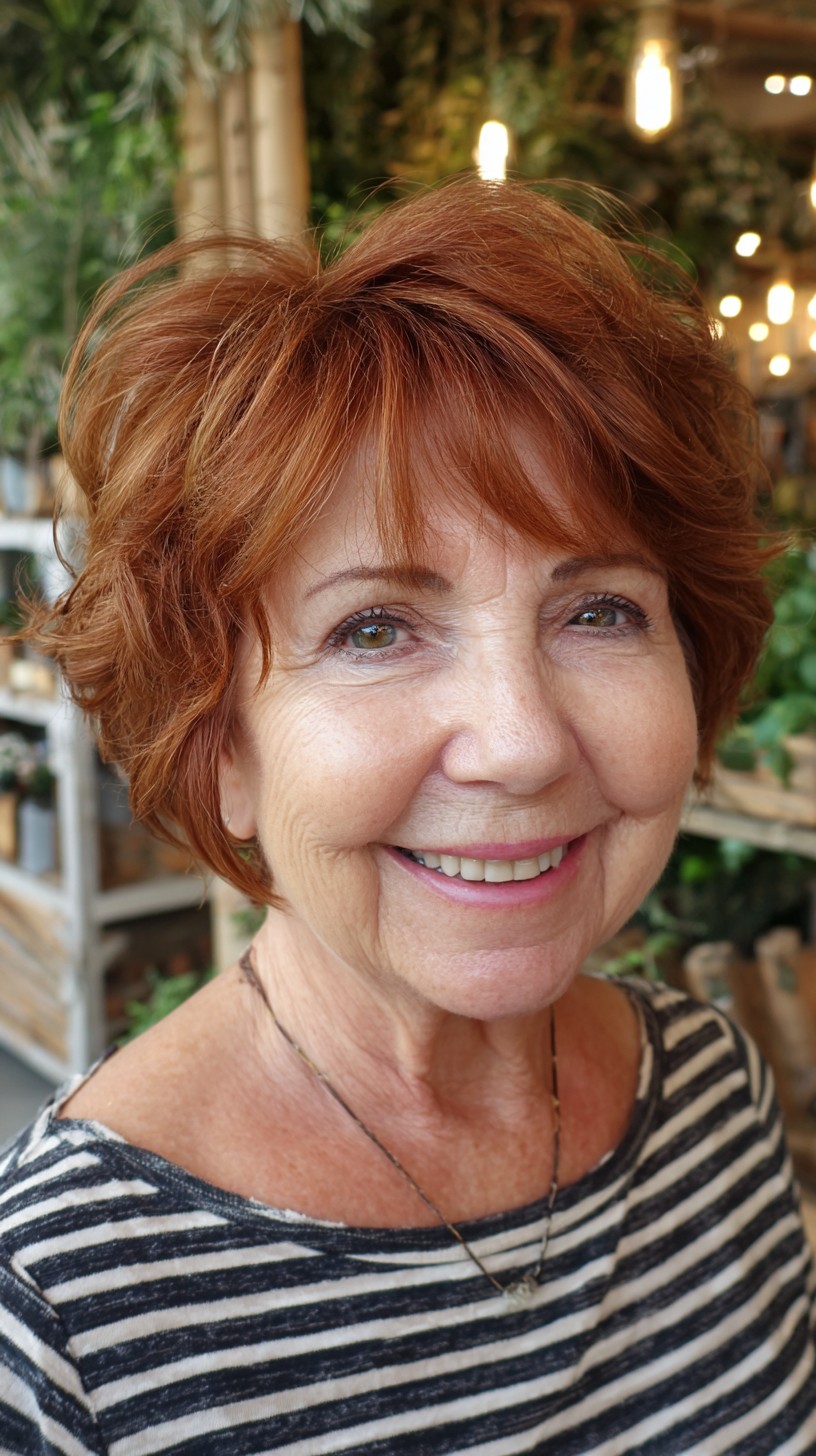 Voluminous Copper Ripple Bob with Wispy Micro-Fringe