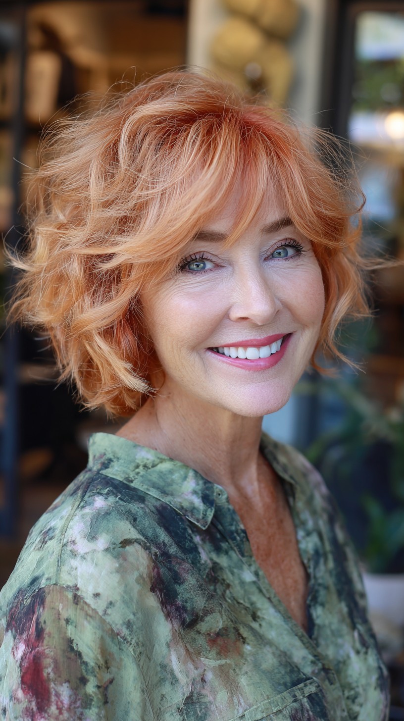 Airy Copper Textured Chin-Length Bob with Piecey Face-Framing Fringe