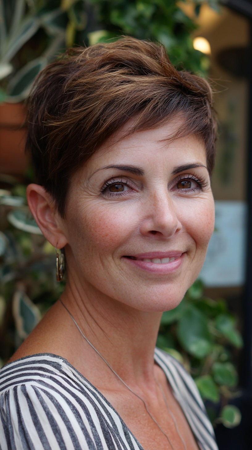Chiseled Short Pixie with Feathered Crown and Soft Side Fringe