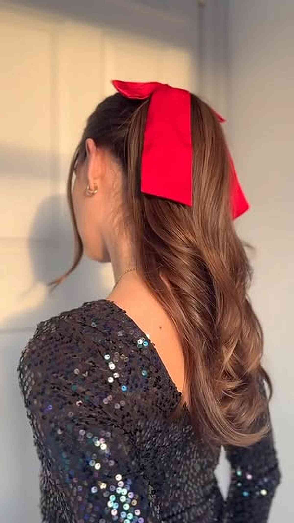 Classic Long Ponytail with a Chic Ribbon