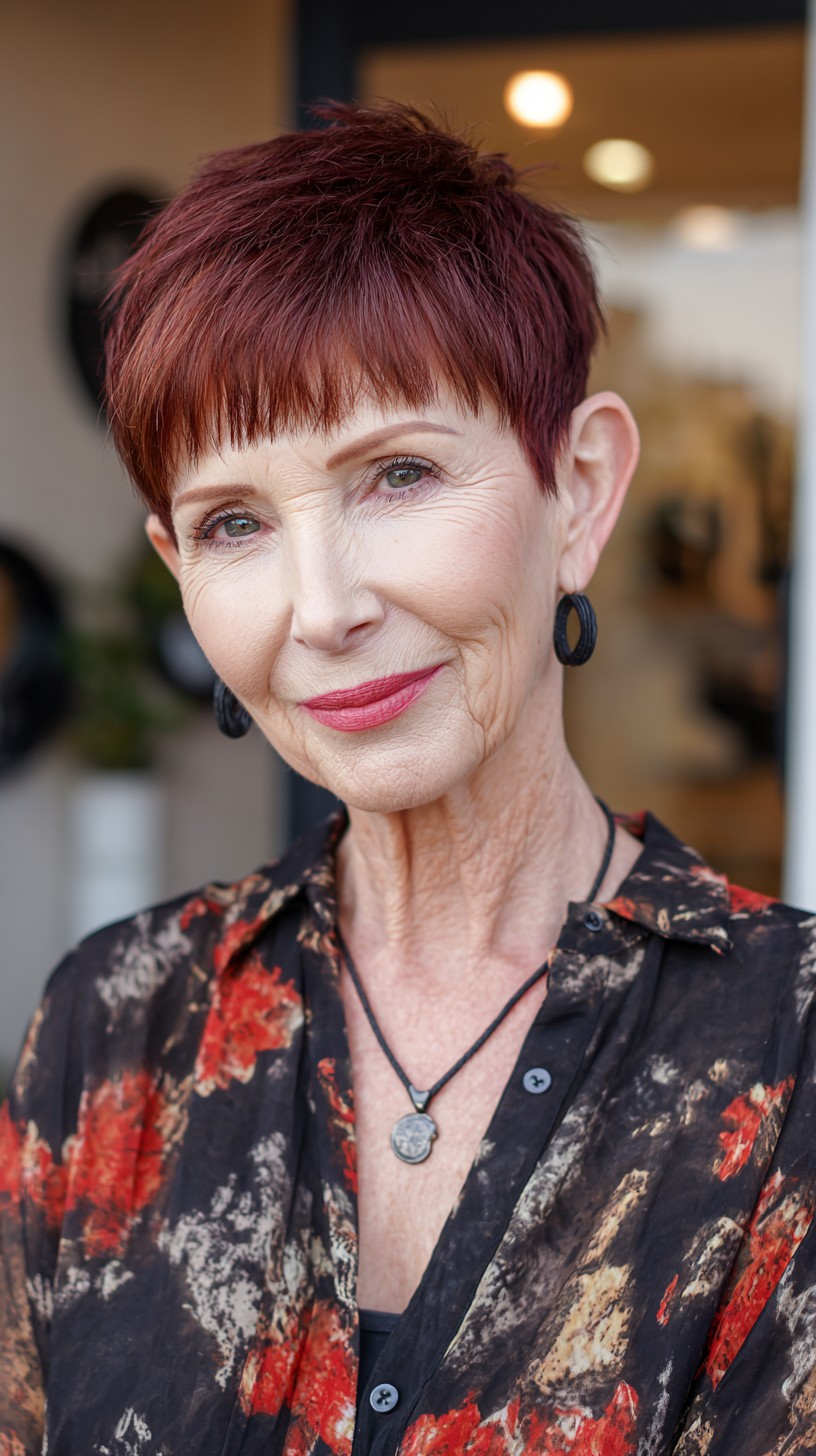 Copper Micro-Pixie with Blunt Micro-Fringe and Feathered Crown