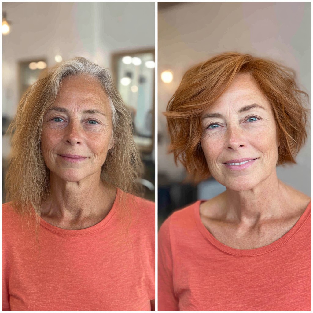 Copper Stacked Graduated Bob with Side-Swept Fringe