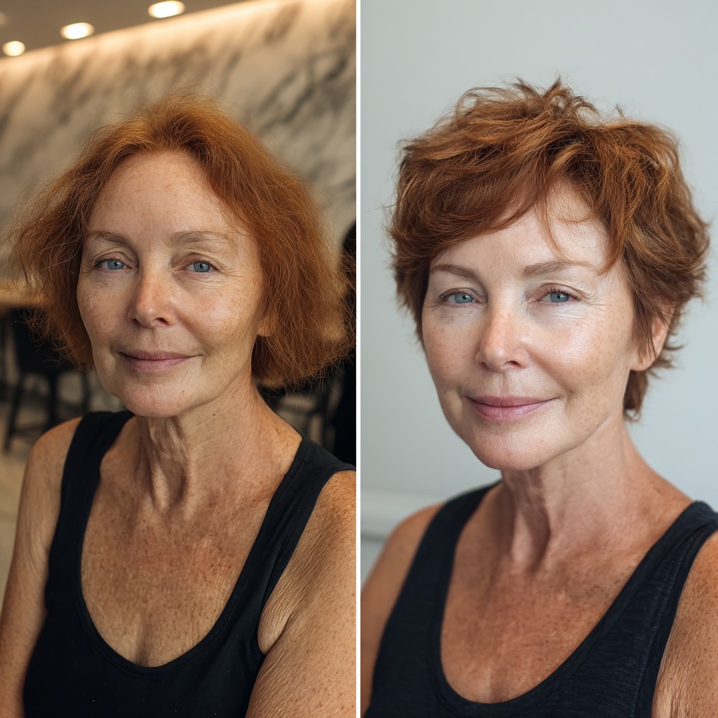 Cropped Auburn Textured Pixie with Eye-Grazing Fringe