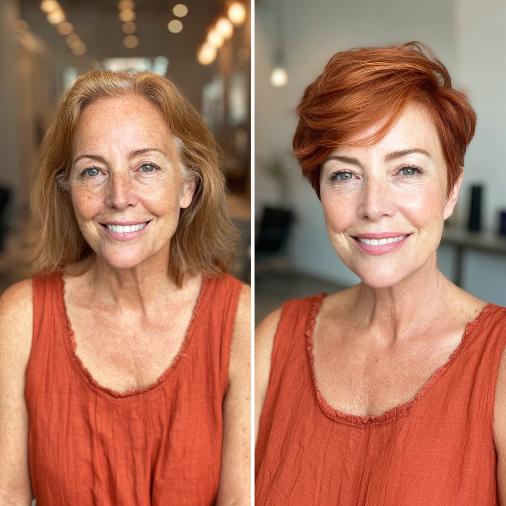 Cropped Copper Pixie with Feathered Side Fringe