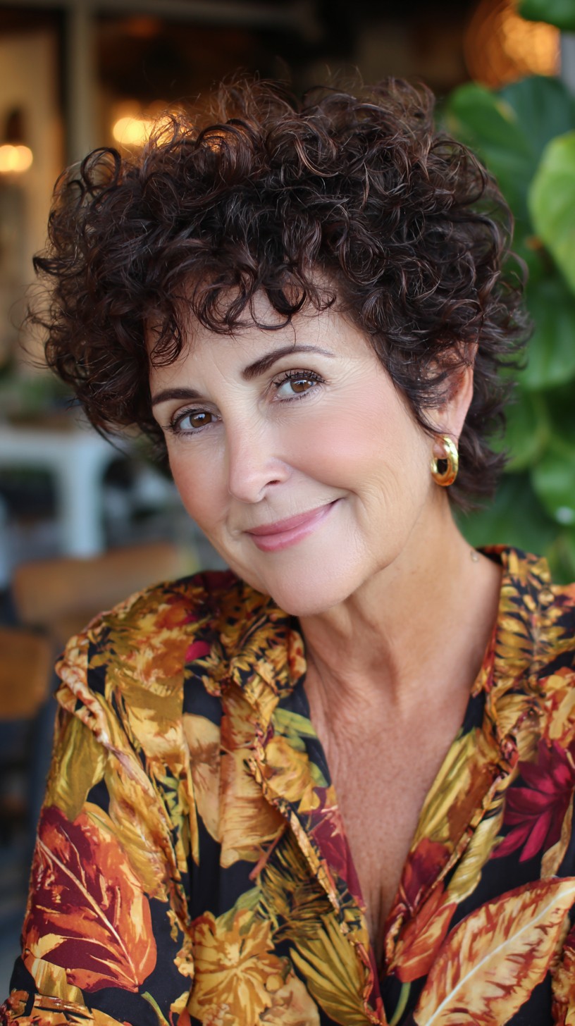 Curly Short Pixie with Tapered Nape and Micro-Fringe