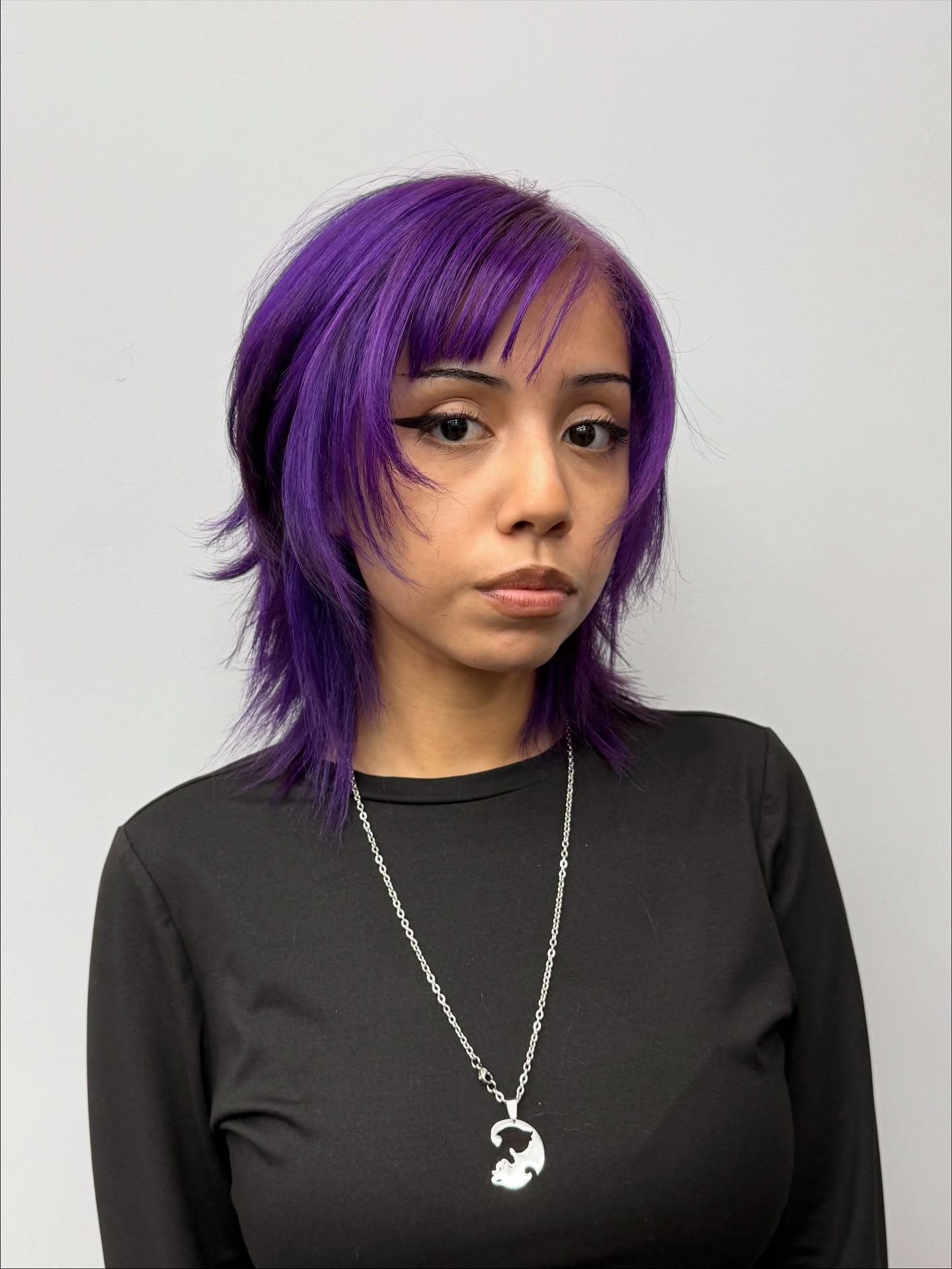 Edgy Purple Choppy Layered Mullet Bob