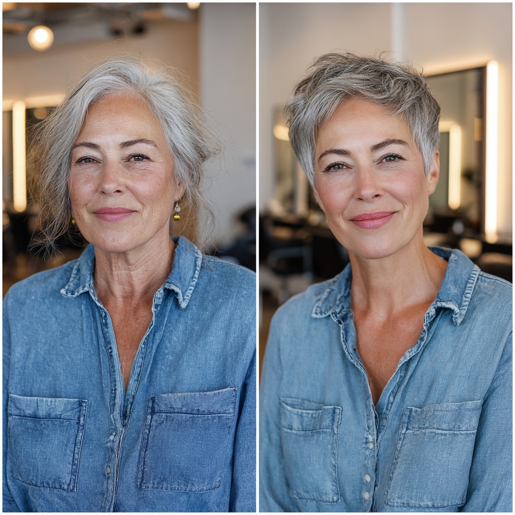 Feathered Silver Pixie with Soft Textured Crown