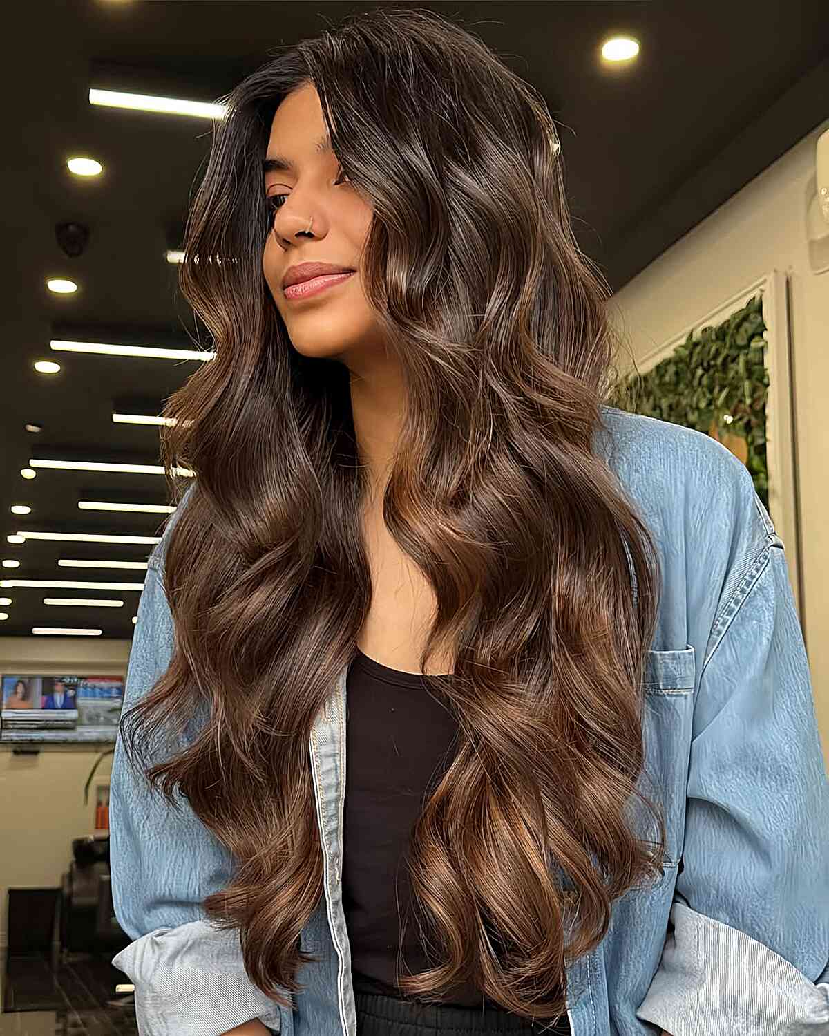 Gorgeous Long Wavy Hair with Rich Brown Tones