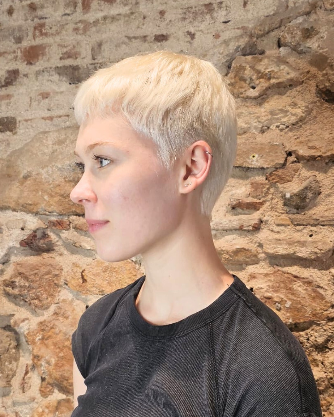 Icy Platinum Micro Pixie with Blunt Baby Bangs