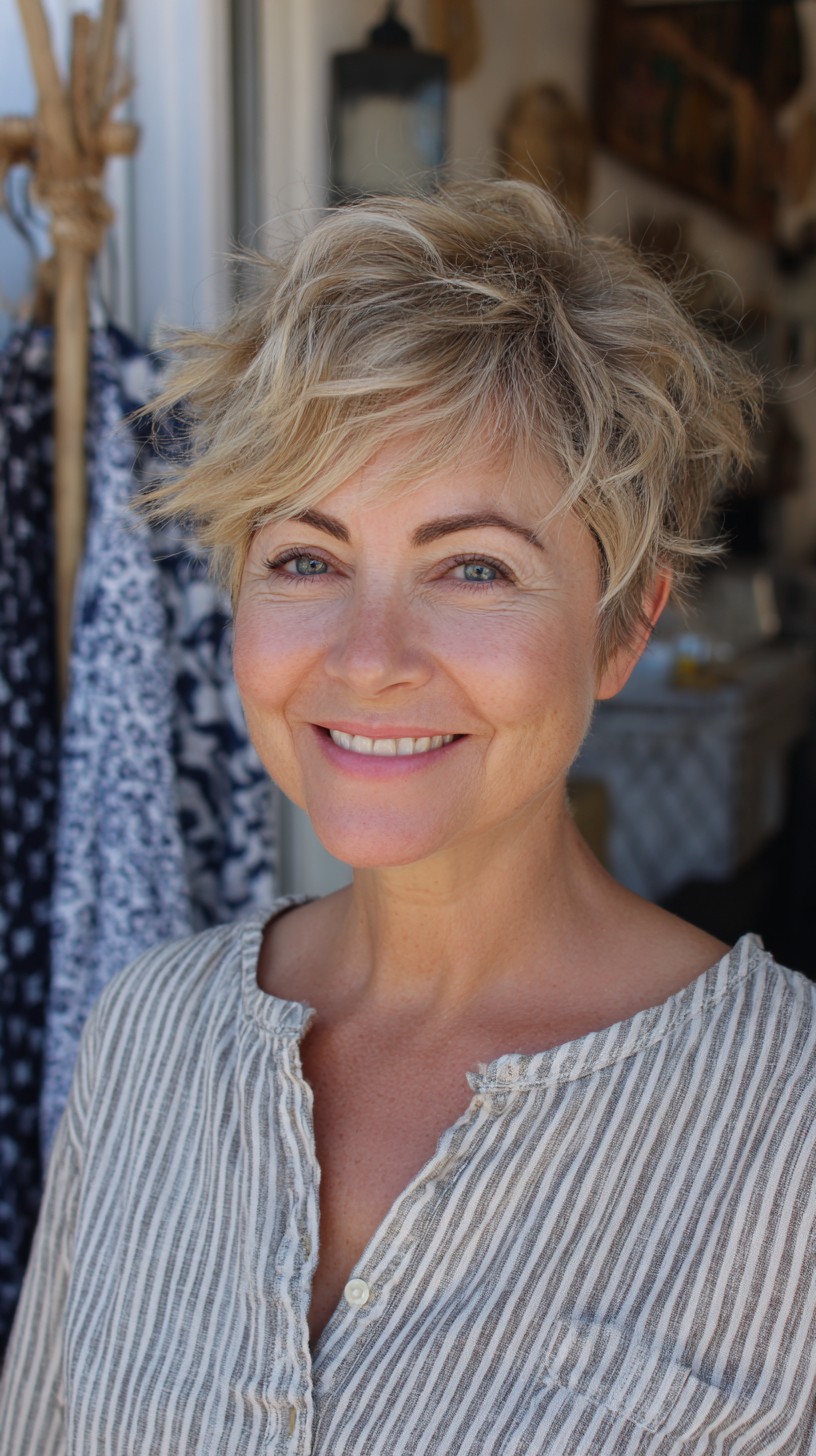 Light Ash-Blonde Choppy Pixie with Airy Crown Lift