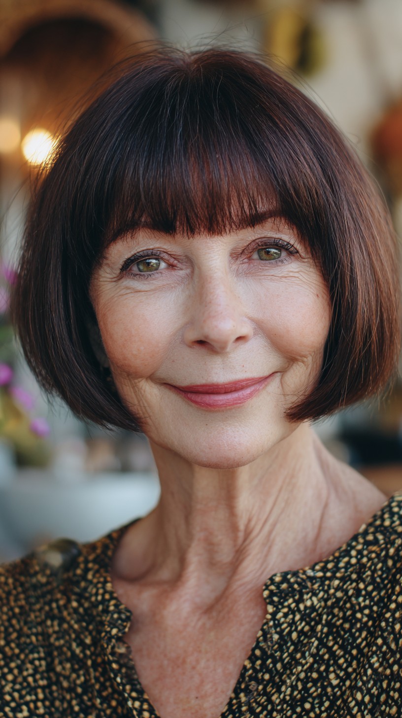 Polished Chin-Length Bob with Soft Blunt Fringe