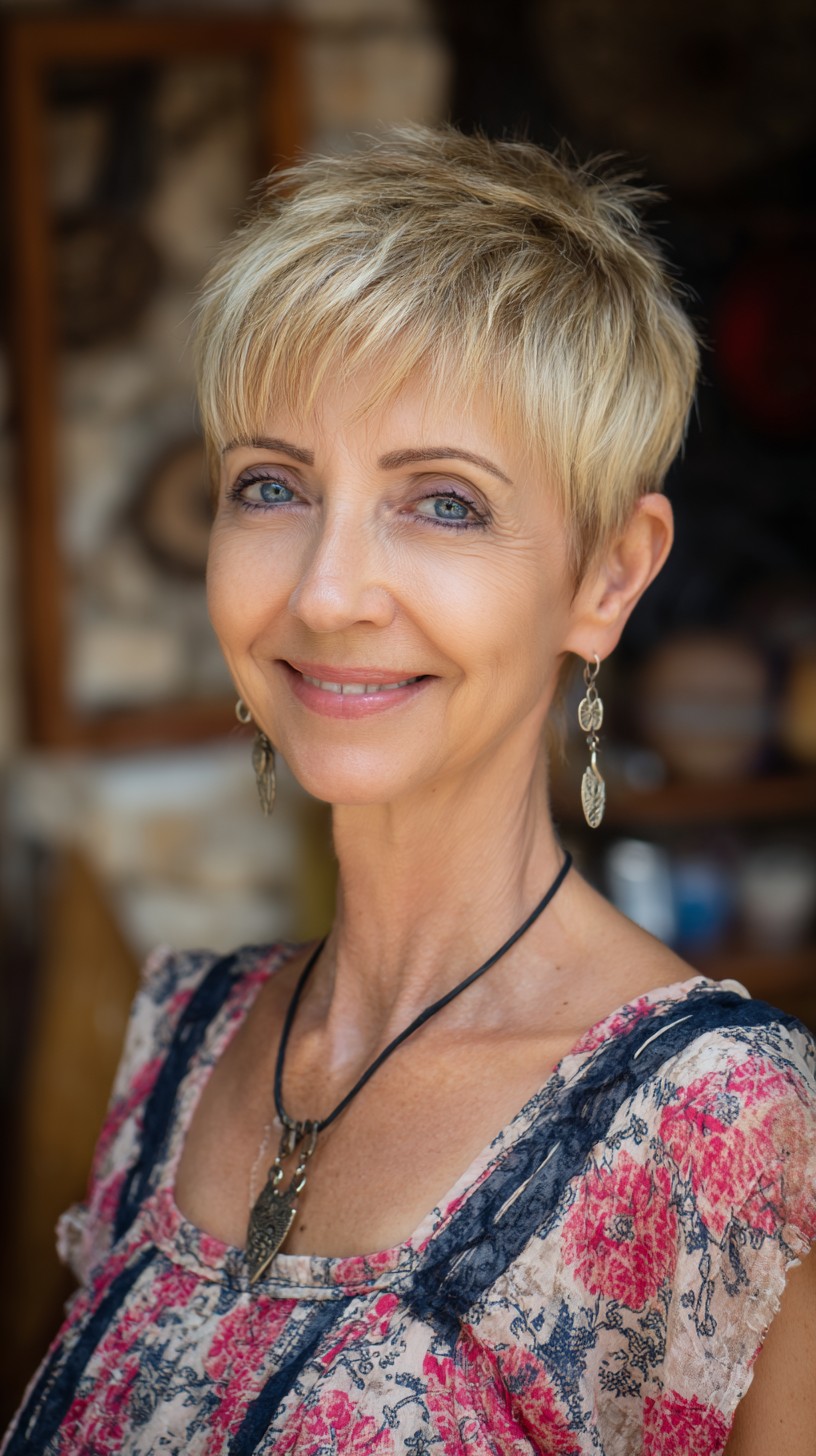 Razor-Cut Ash Blonde Pixie with Soft Micro-Fringe