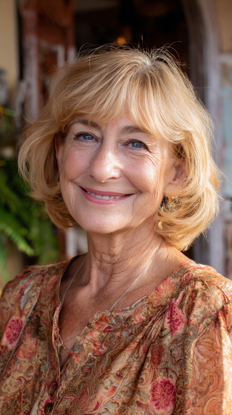 Rounded Chin-Length Bob with Light Feathered Fringe and Crown Lift