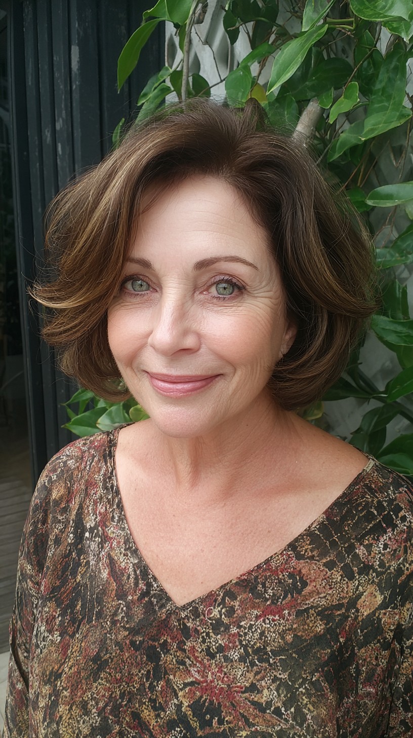 Rounded Neck-Length Bronde Bob with Lifted Crown and Face-Framing Layers