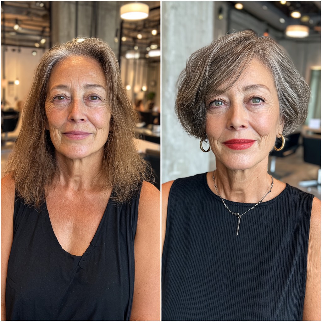 Rounded Stacked Silver Bob with Side-Swept Framing
