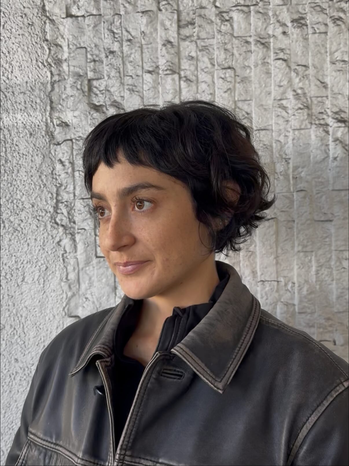 Short Choppy Wavy Bob with Micro Fringe and Nape Flip