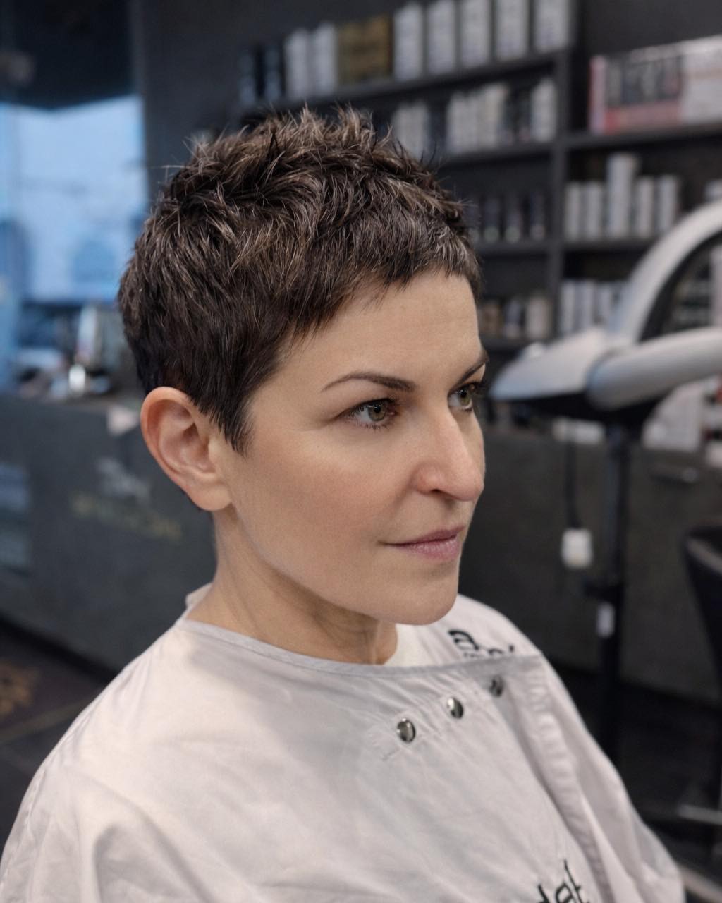Short Tousled Pixie with Chiseled Micro-Fringe and Crown Lift