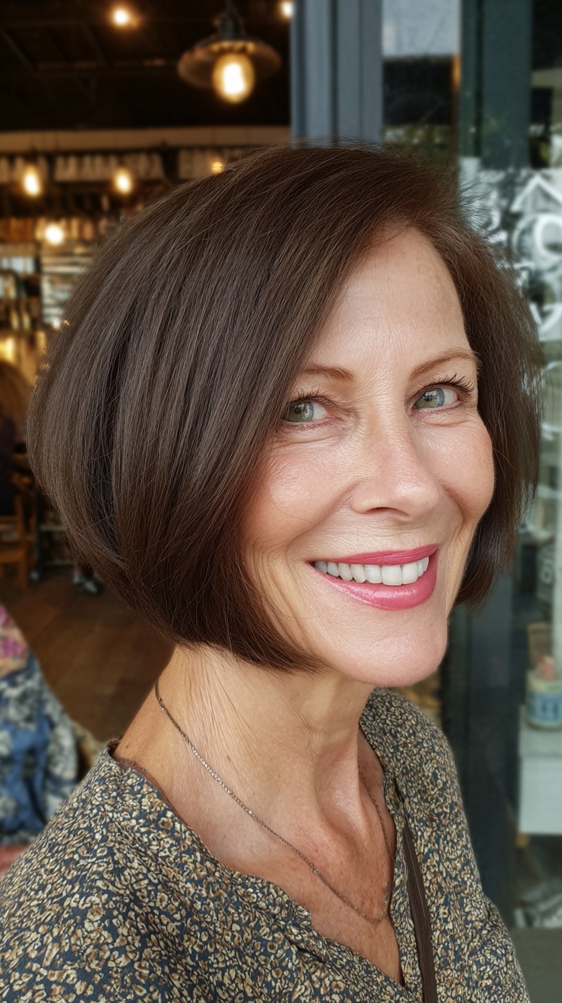 Sleek Angled Chin-Length Bob with Subtle Nape Stack