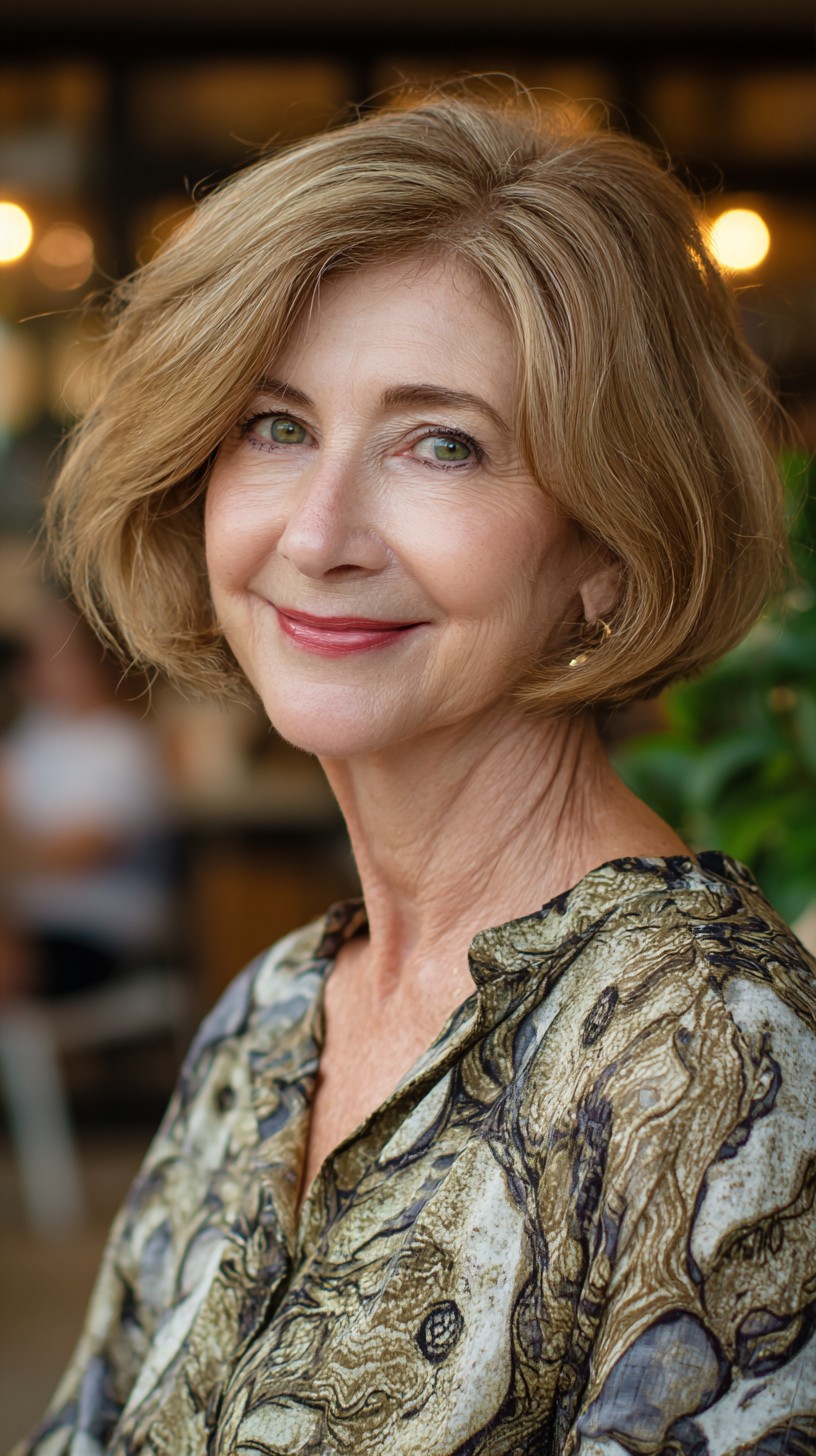 Soft Golden Face-Framing Short Bob with Interior Taper