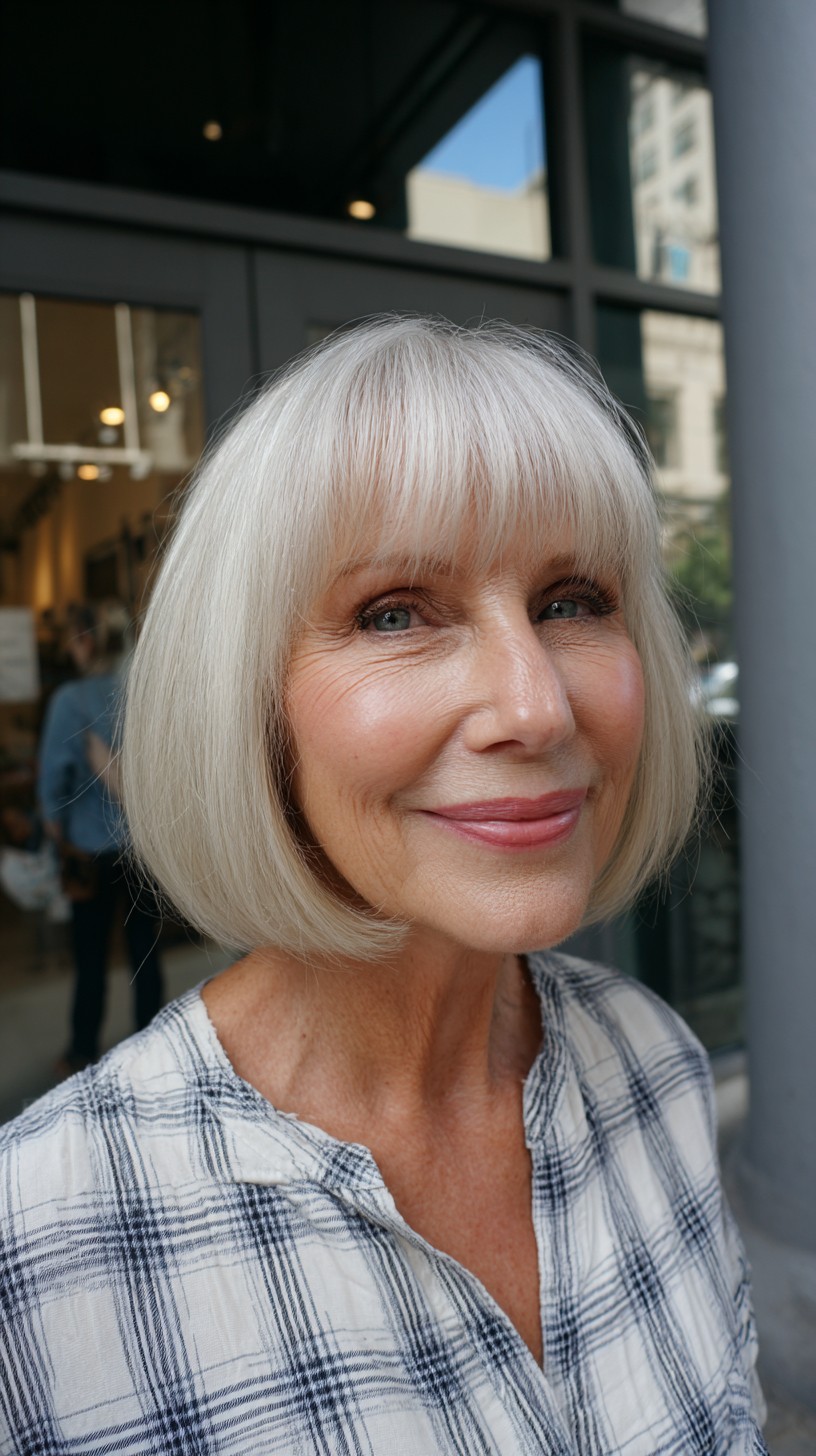 Soft Silver Chin-Length Bob with See-Through Fringe