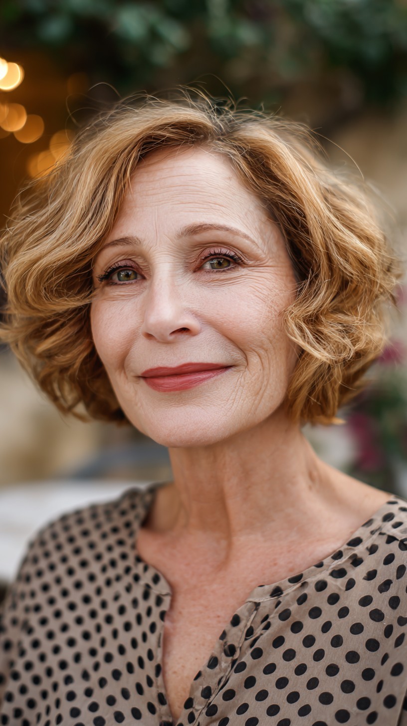 Soft Textured Chin-Length Wavy Bob with Off-Center Part