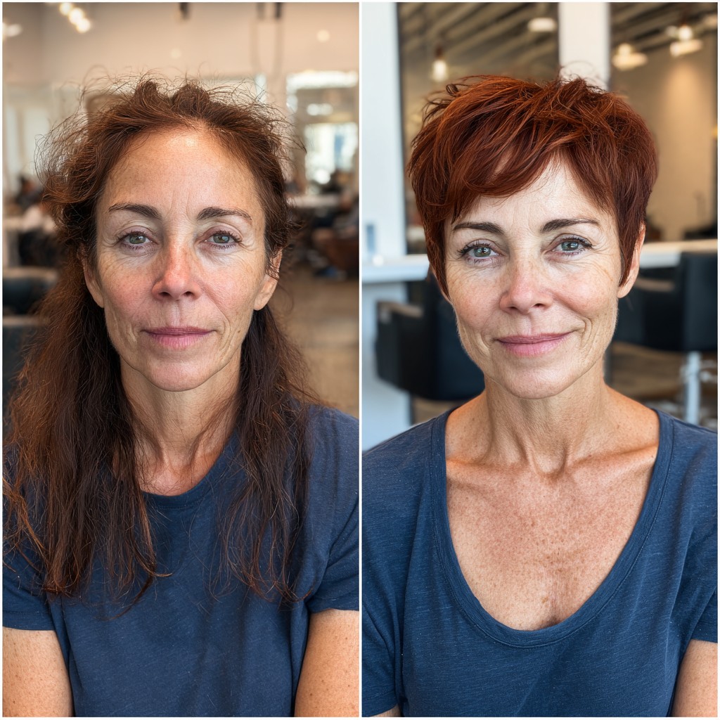 Textured Auburn Pixie with Lifted Crown and Soft Side Fringe