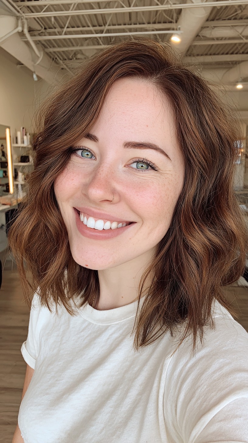 Textured Shoulder-Grazing Lob with Deep Side Part and Face-Framing Layers