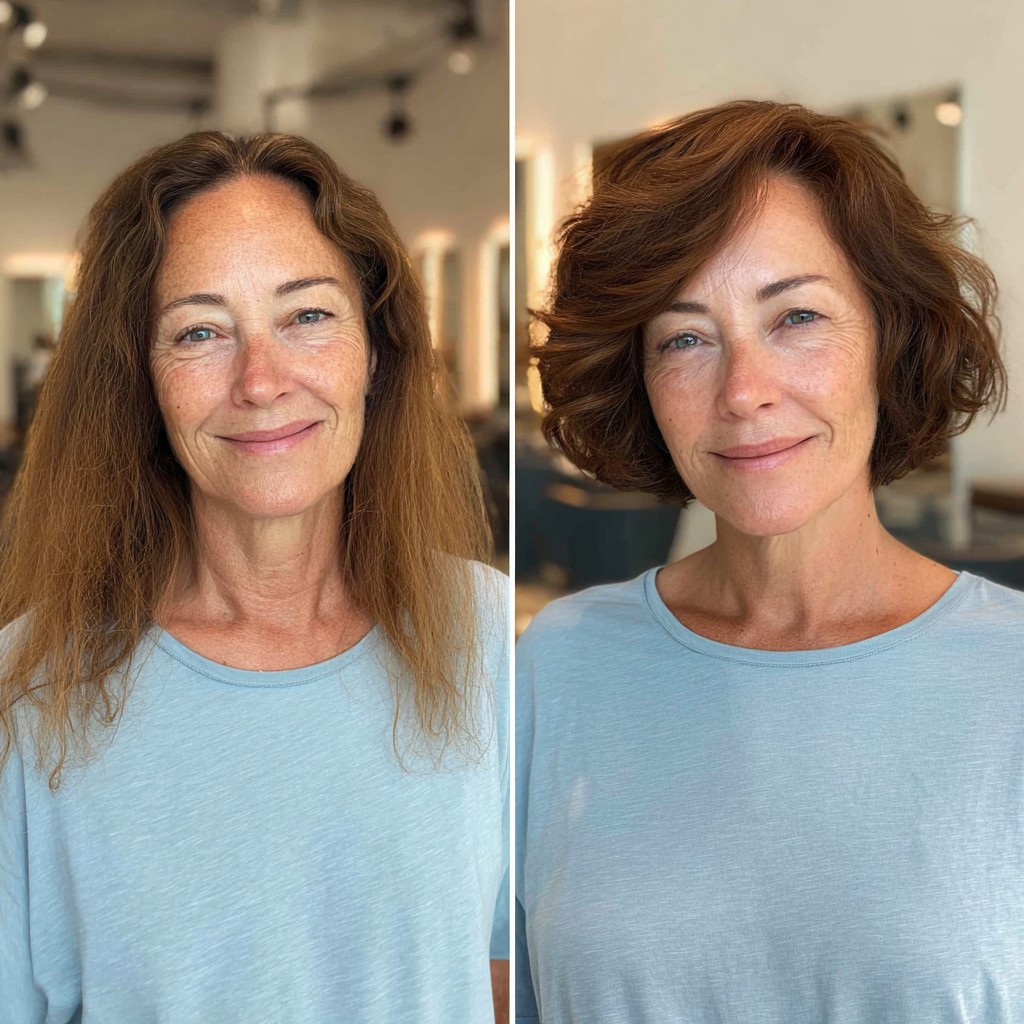 Textured Stacked Chin-Length Bob with Side-Swept Wave