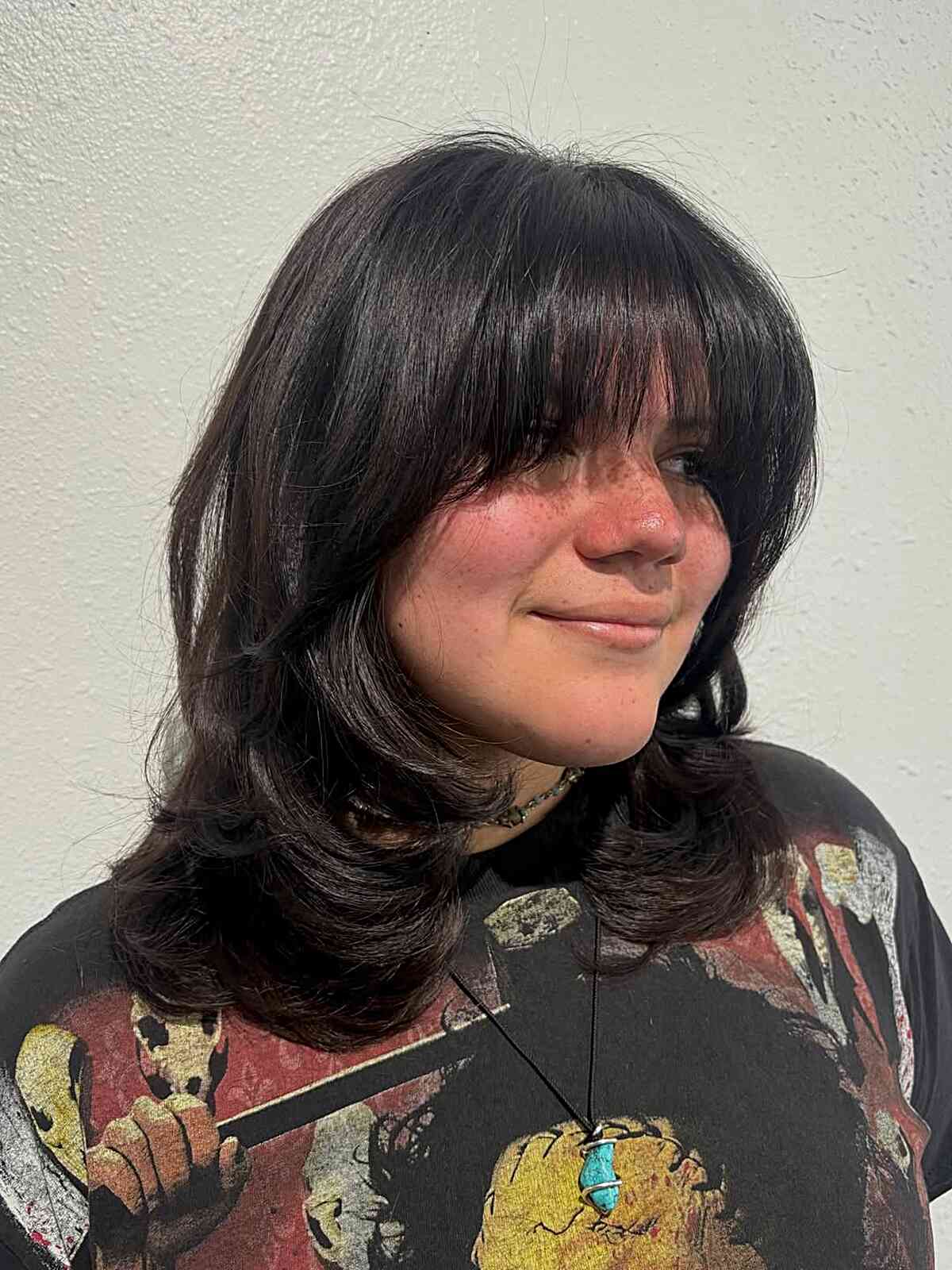 Trendy Medium Length Shag with Bangs