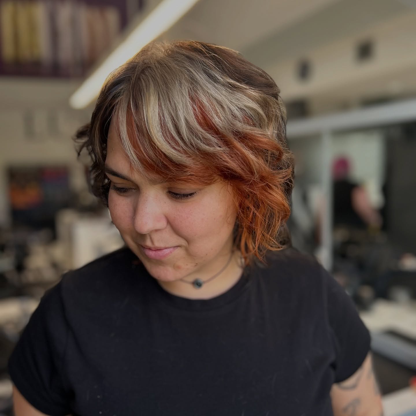 Two-Tone Choppy Ear-Length Bob with Feathered Face-Framing Pieces