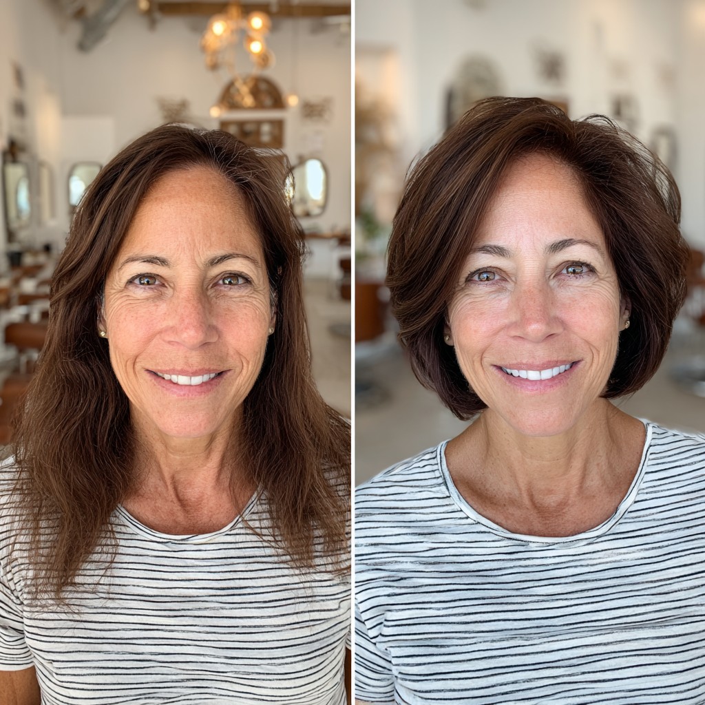 Voluminous Chin-Length Stacked Bob with Face-Framing Layers