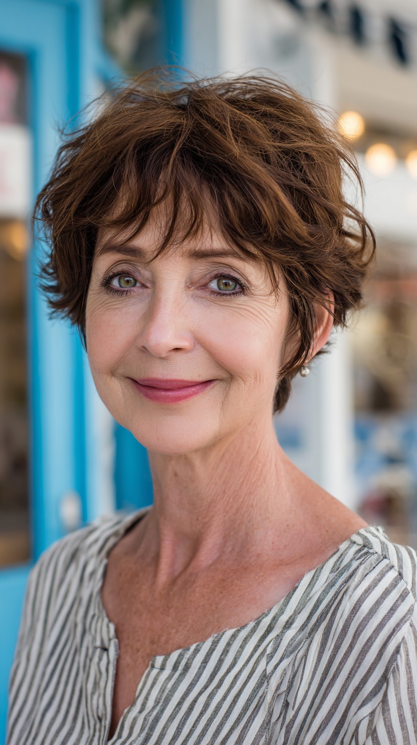 Airy Chestnut Feathered Pixie with Wispy Fringe