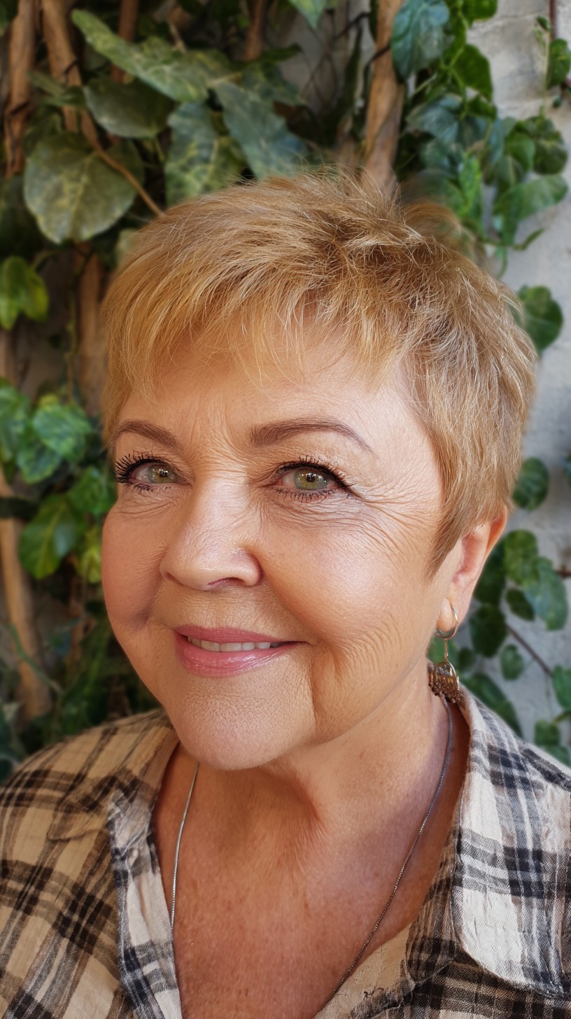 Buttery Blonde Textured Pixie with Lifted Tuft