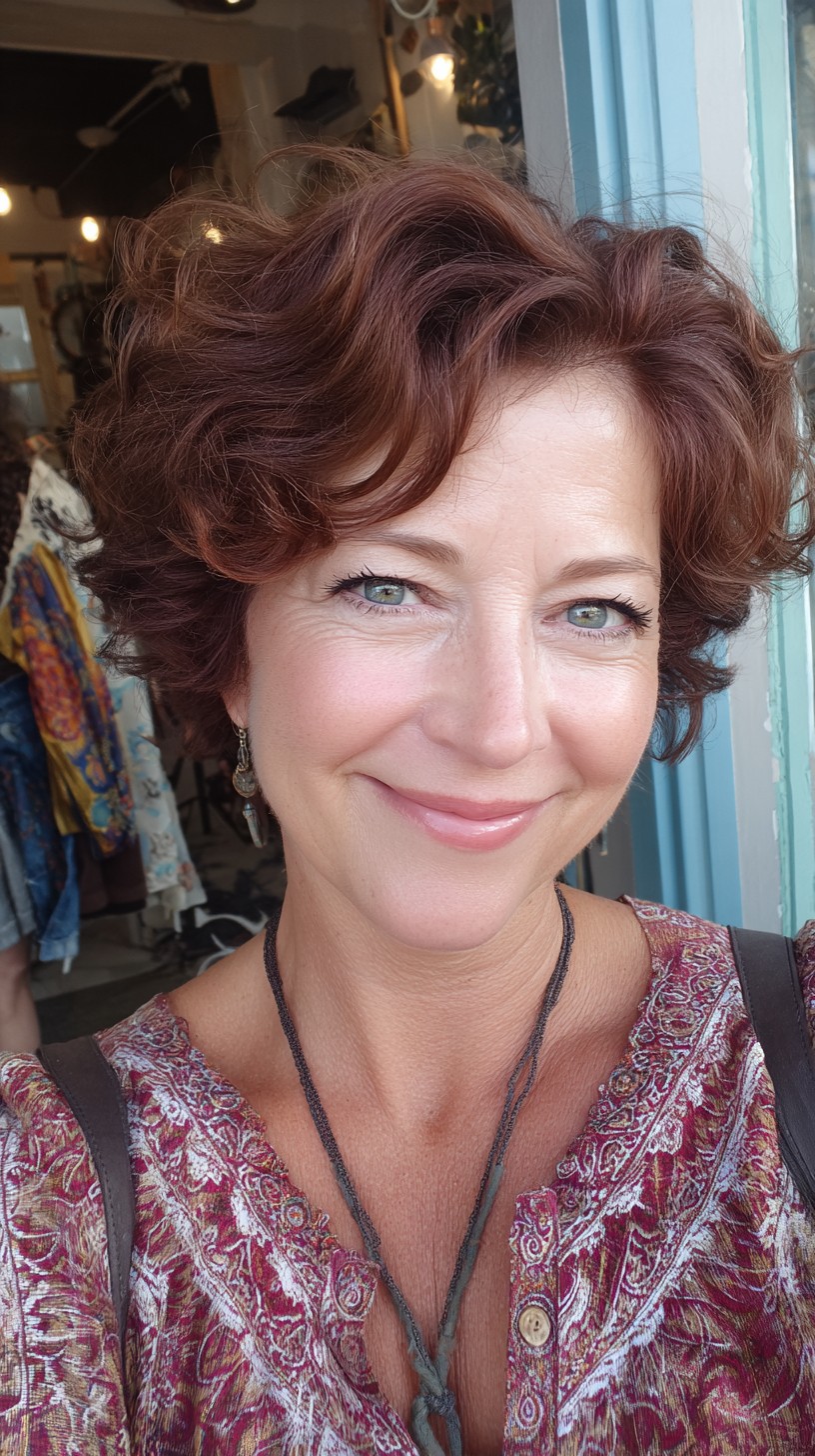 Chestnut Feathered Short Cut with Voluminous Crown Lift