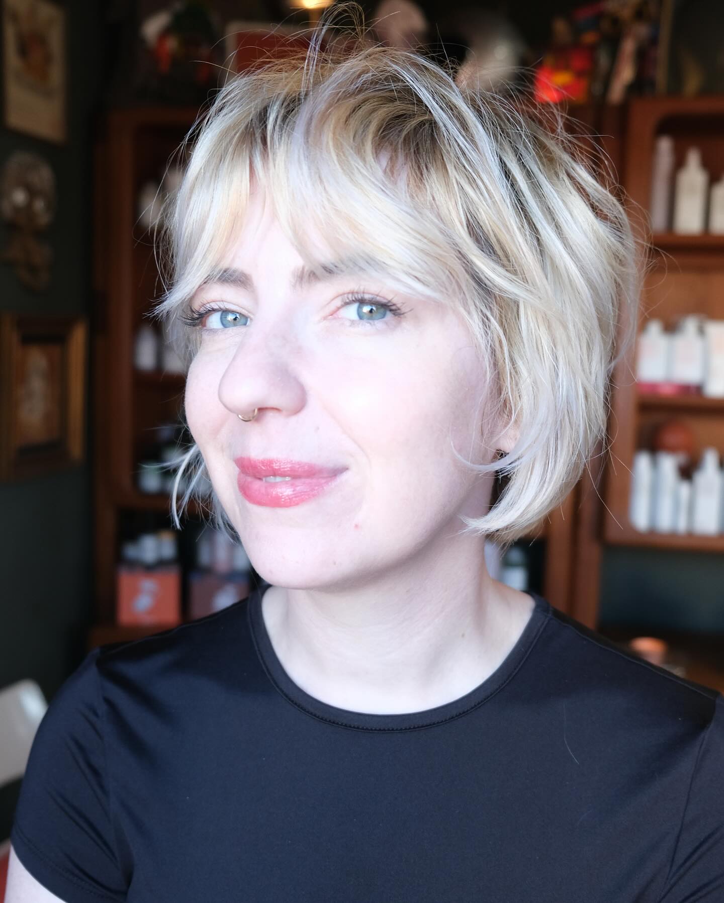 Choppy Razored Blonde Bob with Curtain Fringe