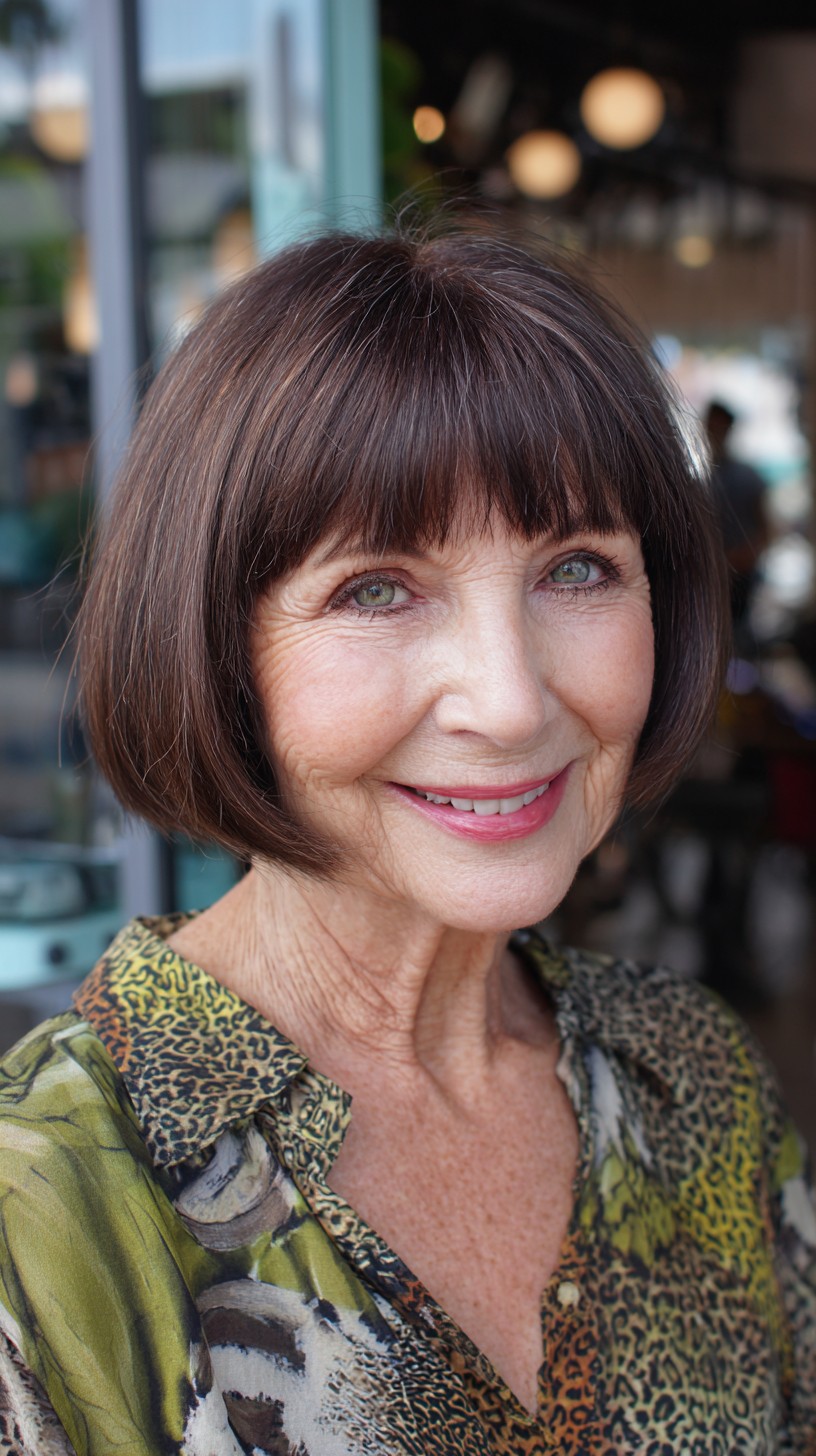 Classic Jaw-Grazing Brunette Bob with Soft Blunt Fringe