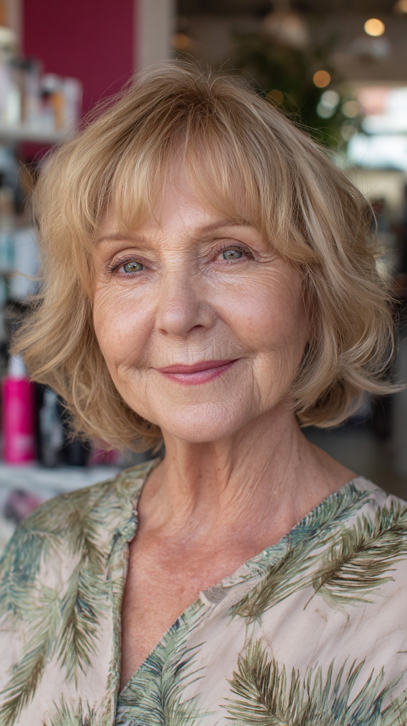 Feathered Jaw-Length Blonde Bob with Wispy Micro-Bangs