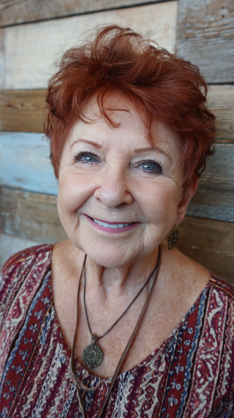 Fiery Copper Short Pixie with Voluminous Crown