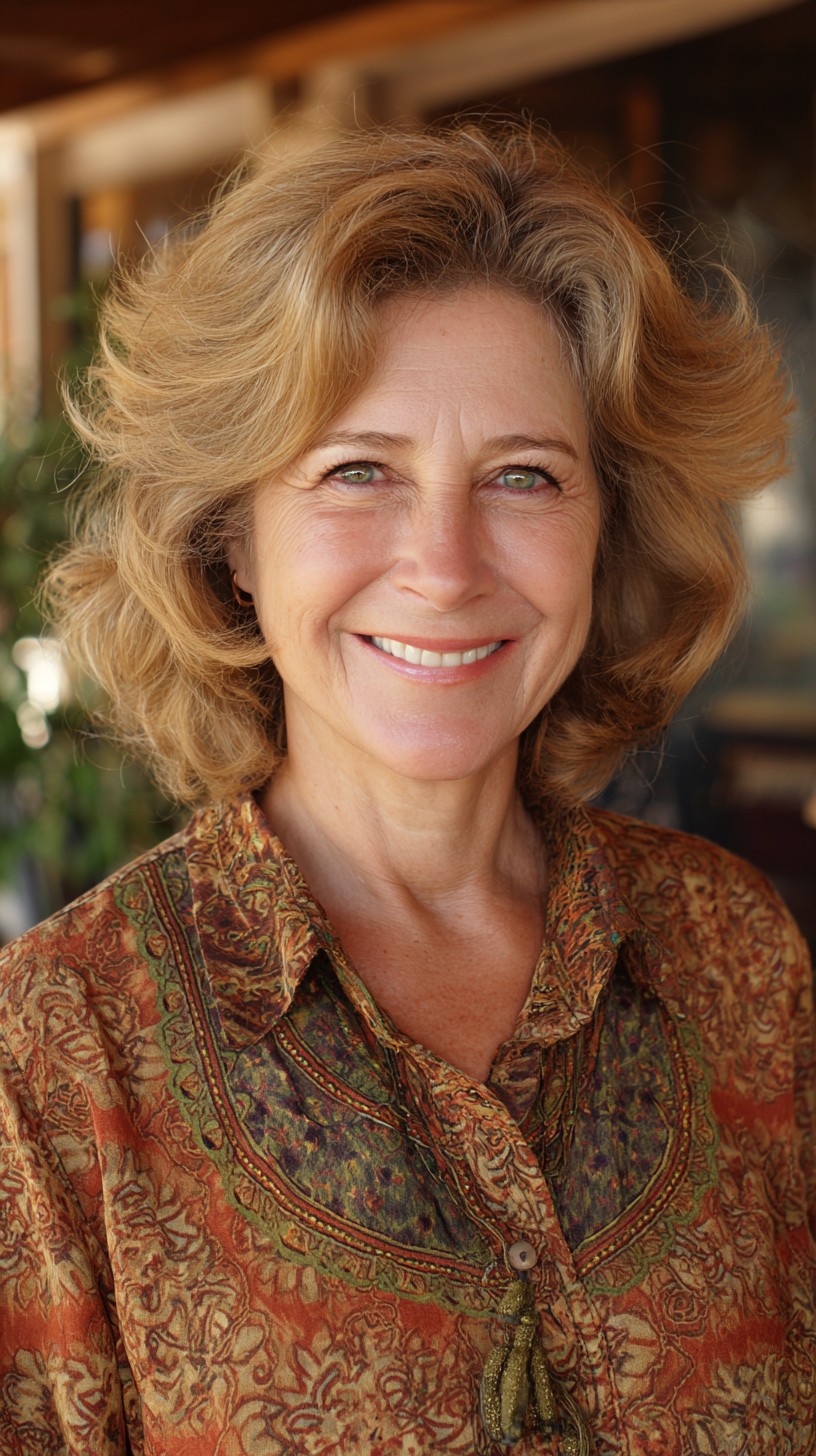 Golden Feathered Mid-Length Cut with Crown Lift