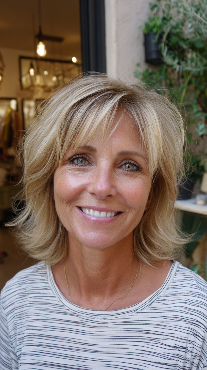 Layered Shoulder-Length Cut with Soft Curtain Fringe