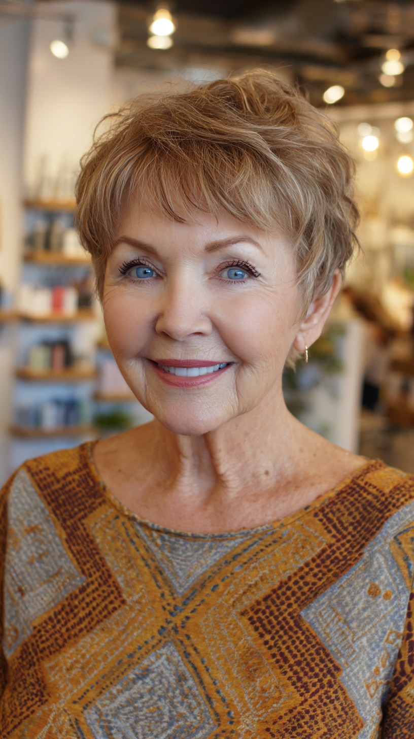 Light Ash Blonde Short Layered Pixie with Brow-Grazing Wisps