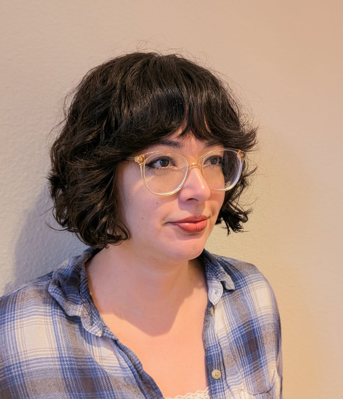 Piecey Chin-Length Razored Bob with Swept Short Fringe