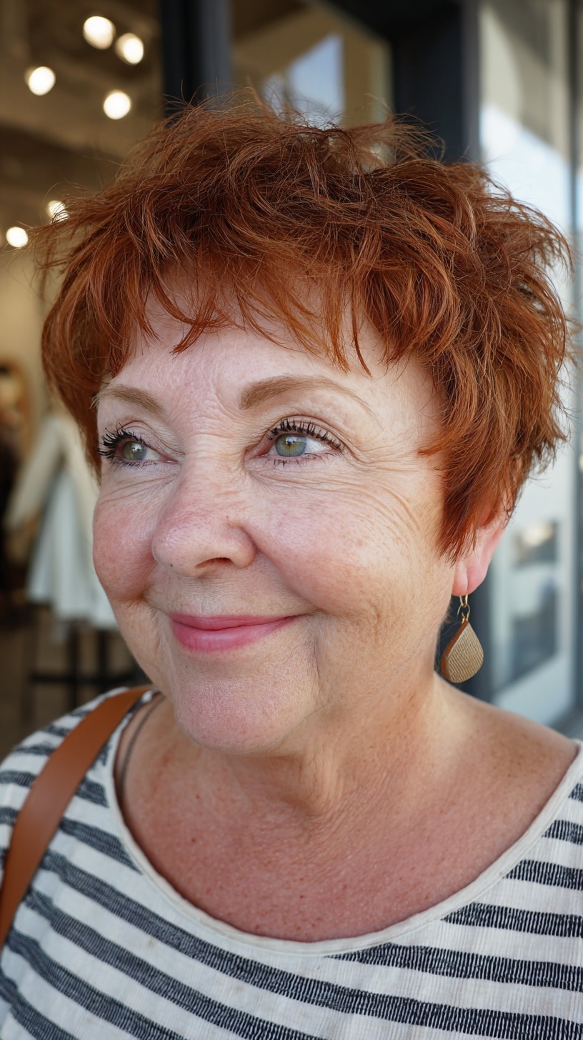 Short Copper Piecey Pixie with Micro Fringe and Textured Crown