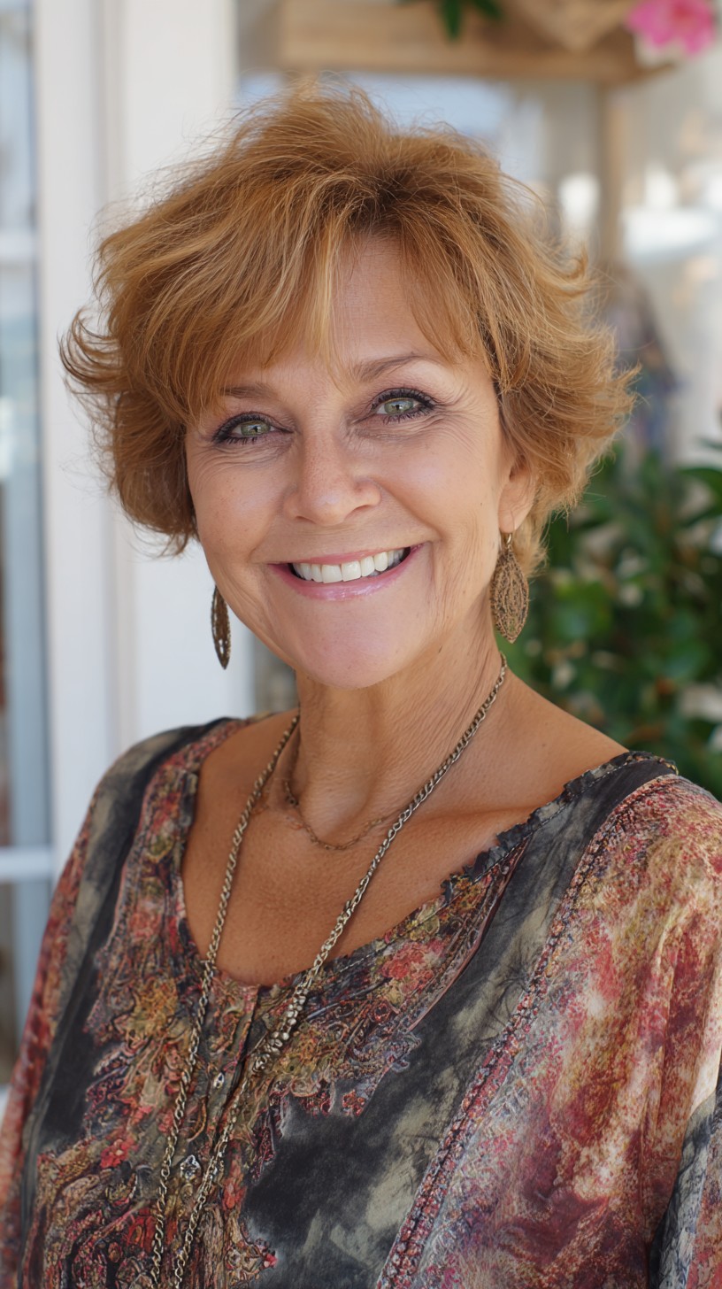 Short Feathered Auburn Crop with Lifted Crown and Wispy Micro-Fringe