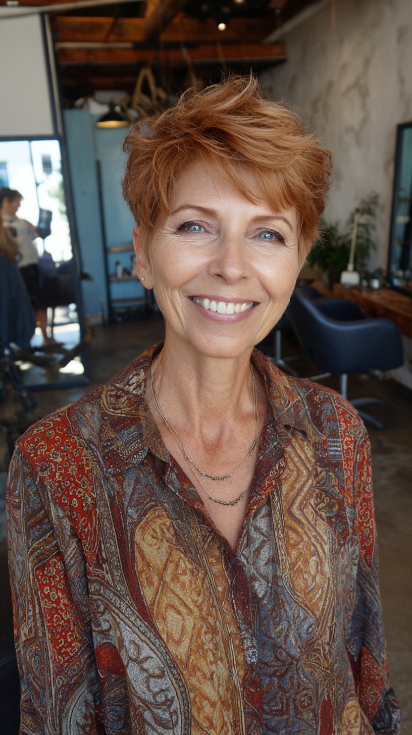 Short Feathered Ginger Pixie with Lifted Crown