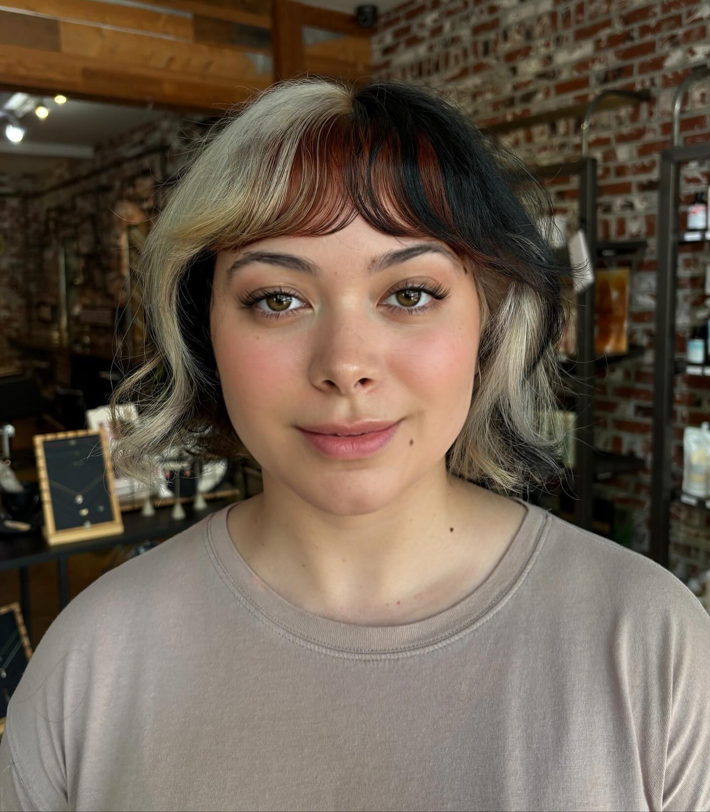 Short Razored Split-Dye Bob with Micro Curtain Fringe